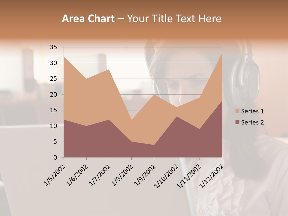 Girl Is Using Computer With Headphones PowerPoint Template