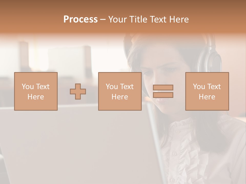Girl Is Using Computer With Headphones PowerPoint Template