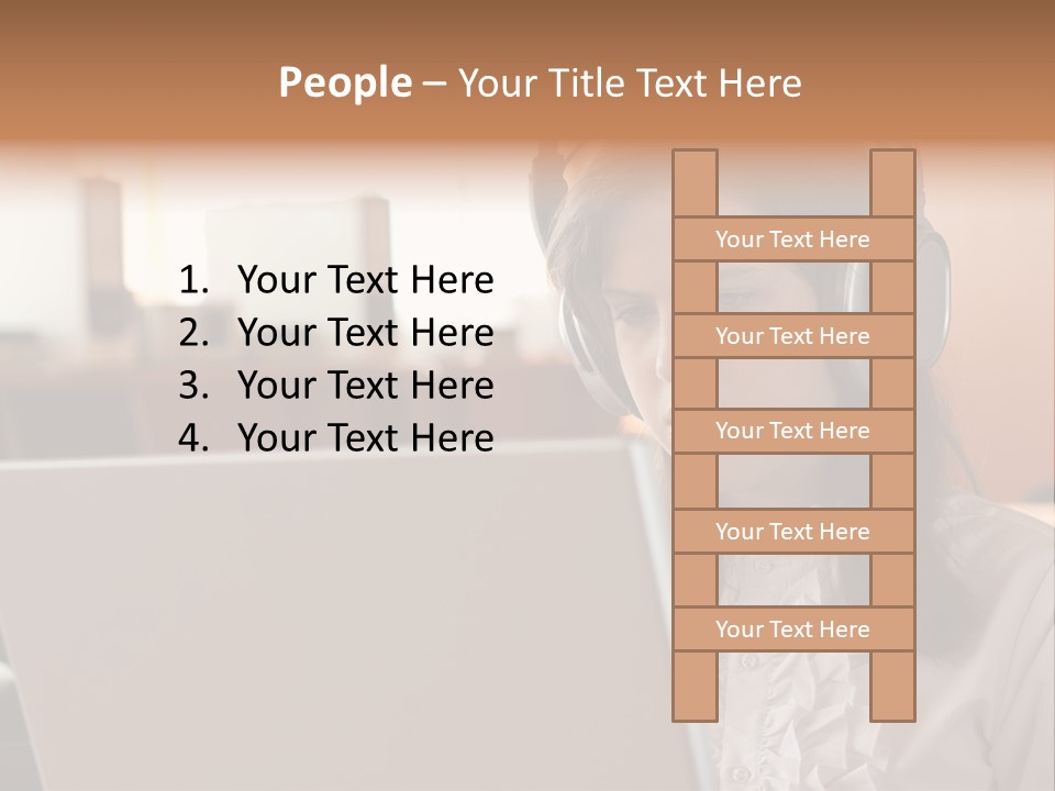 Girl Is Using Computer With Headphones PowerPoint Template