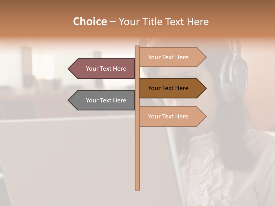 Girl Is Using Computer With Headphones PowerPoint Template