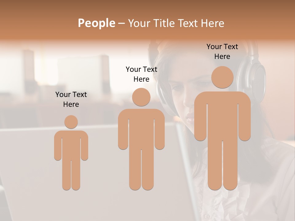 Girl Is Using Computer With Headphones PowerPoint Template