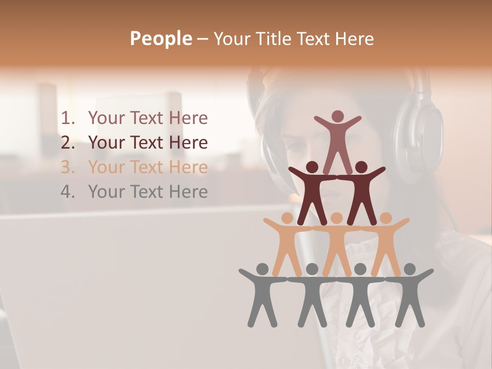 Girl Is Using Computer With Headphones PowerPoint Template