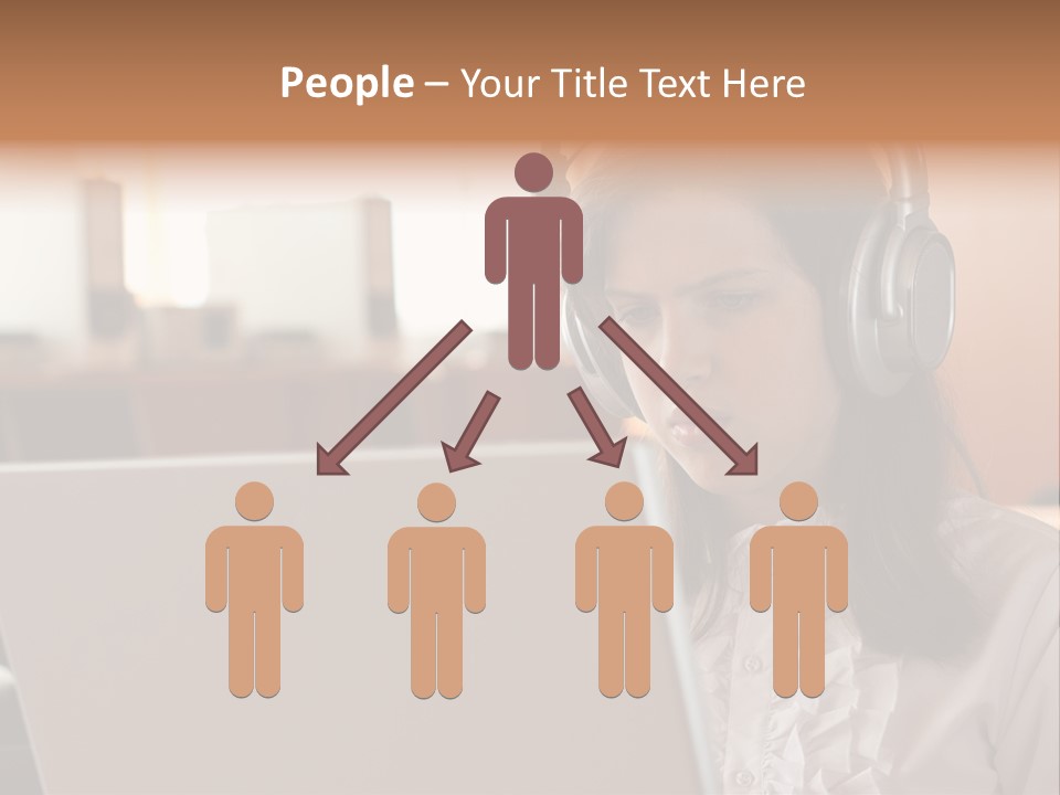 Girl Is Using Computer With Headphones PowerPoint Template