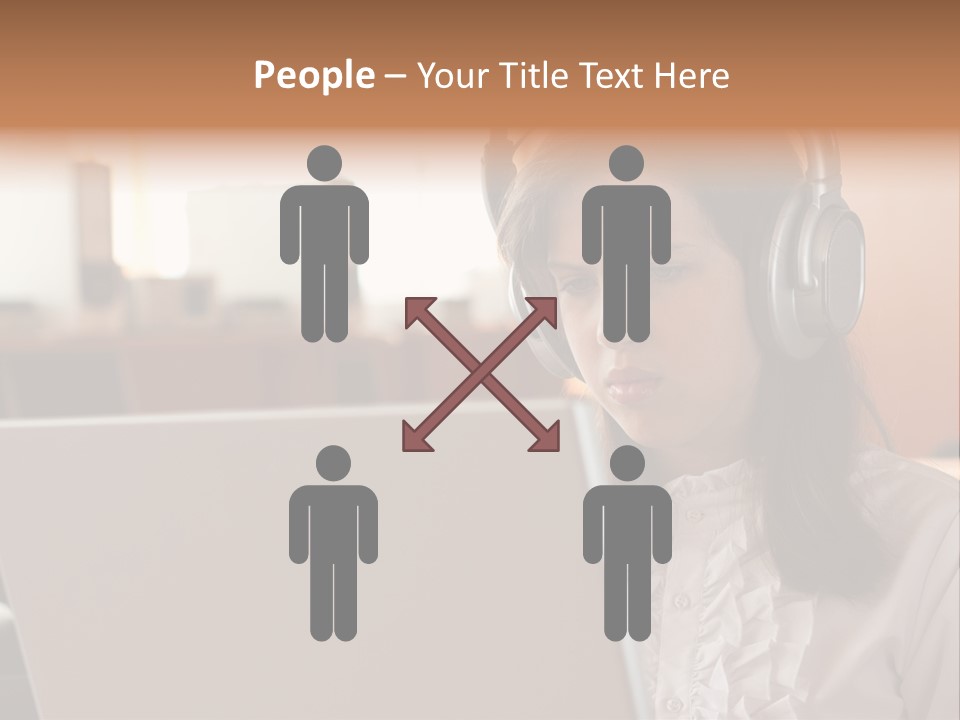 Girl Is Using Computer With Headphones PowerPoint Template