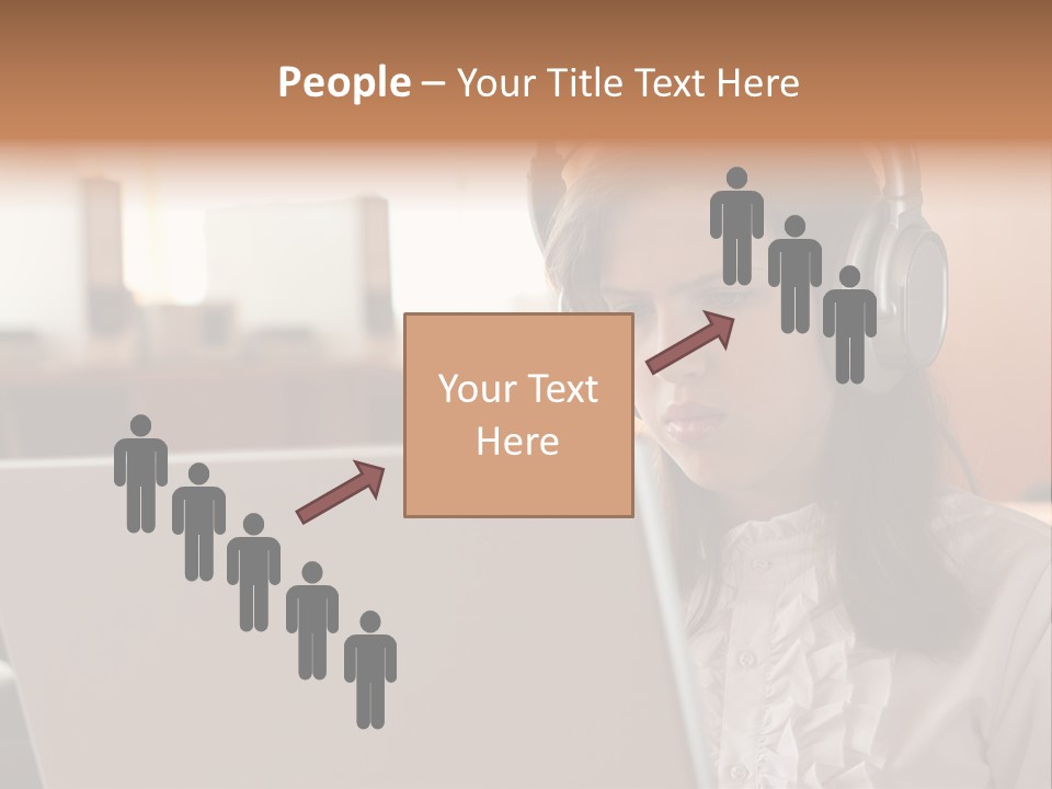 Girl Is Using Computer With Headphones PowerPoint Template