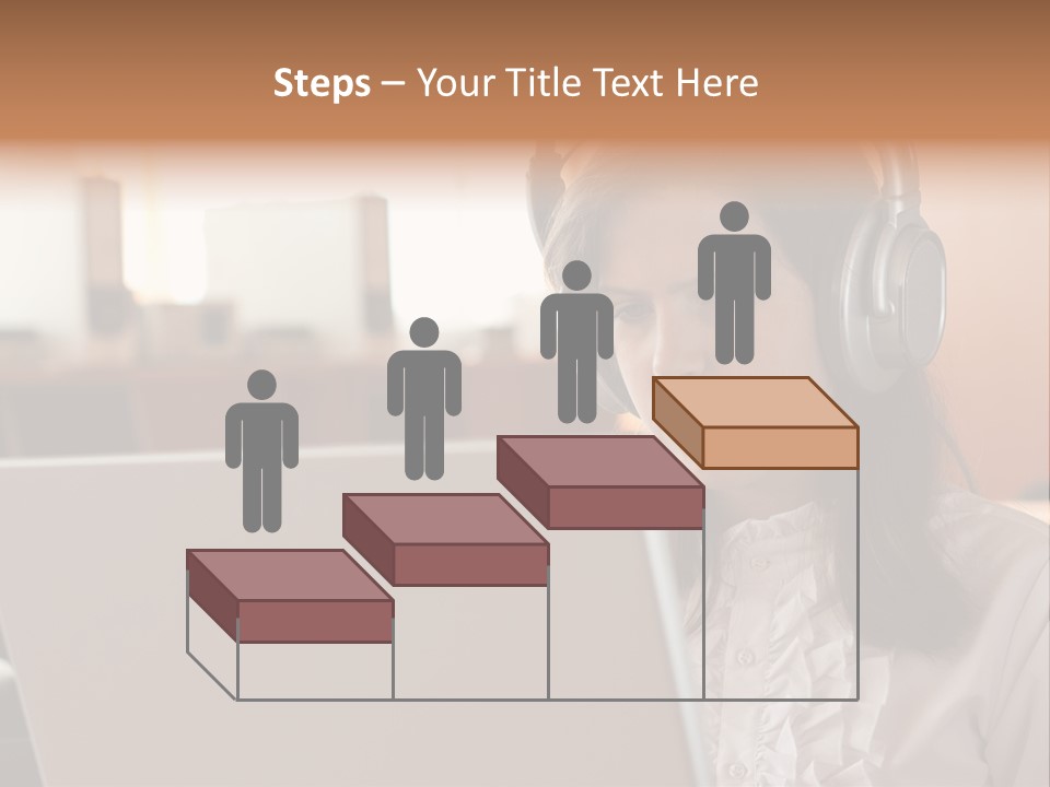 Girl Is Using Computer With Headphones PowerPoint Template