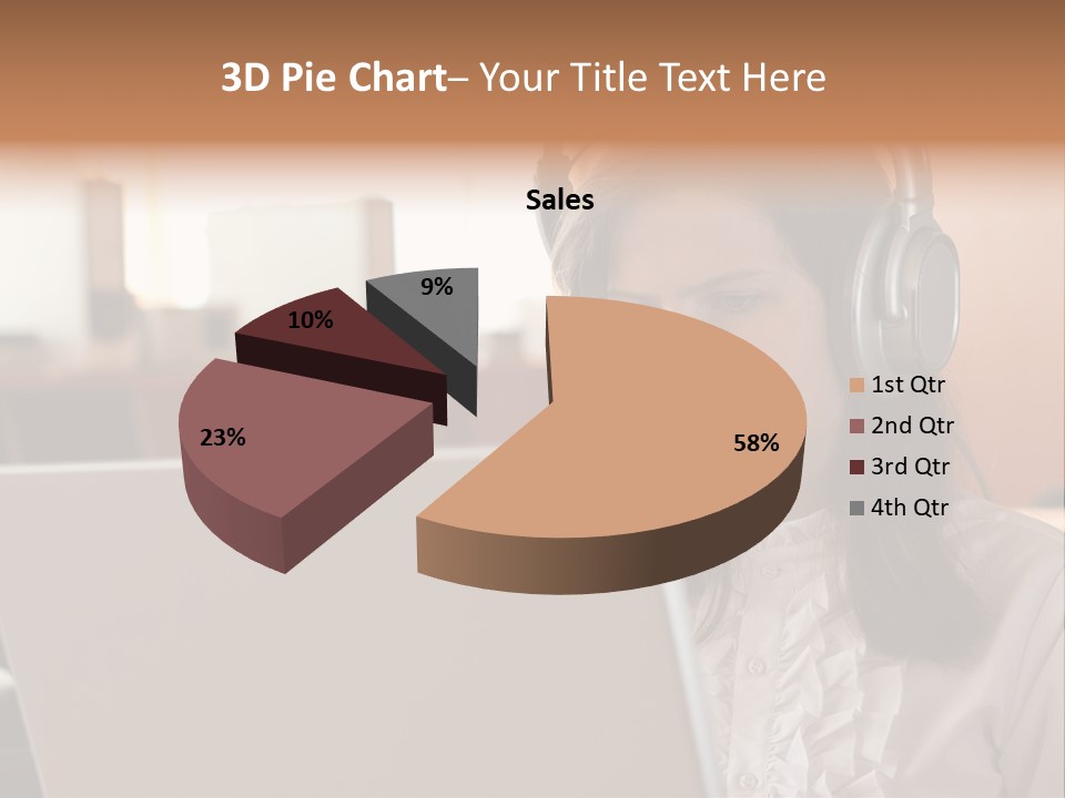 Girl Is Using Computer With Headphones PowerPoint Template