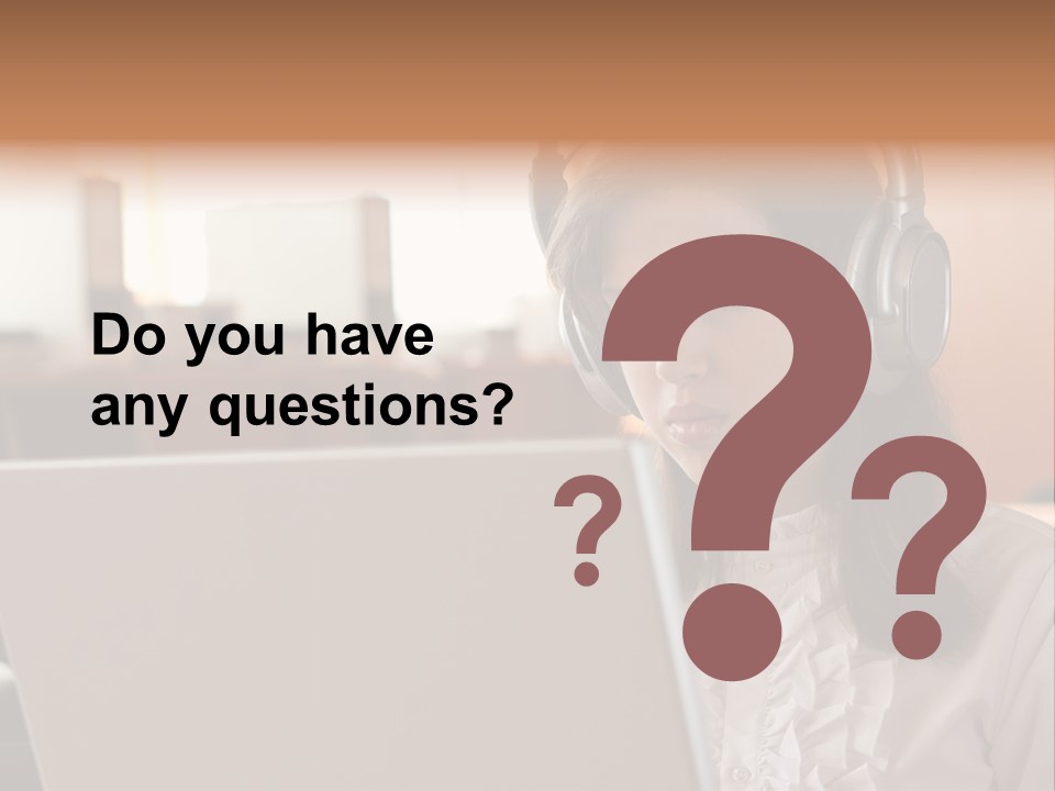 Girl Is Using Computer With Headphones PowerPoint Template