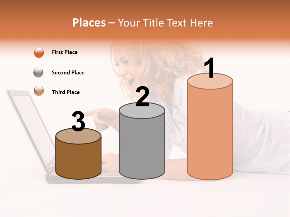 Surprised Woman Looks In The Laptop PowerPoint Template