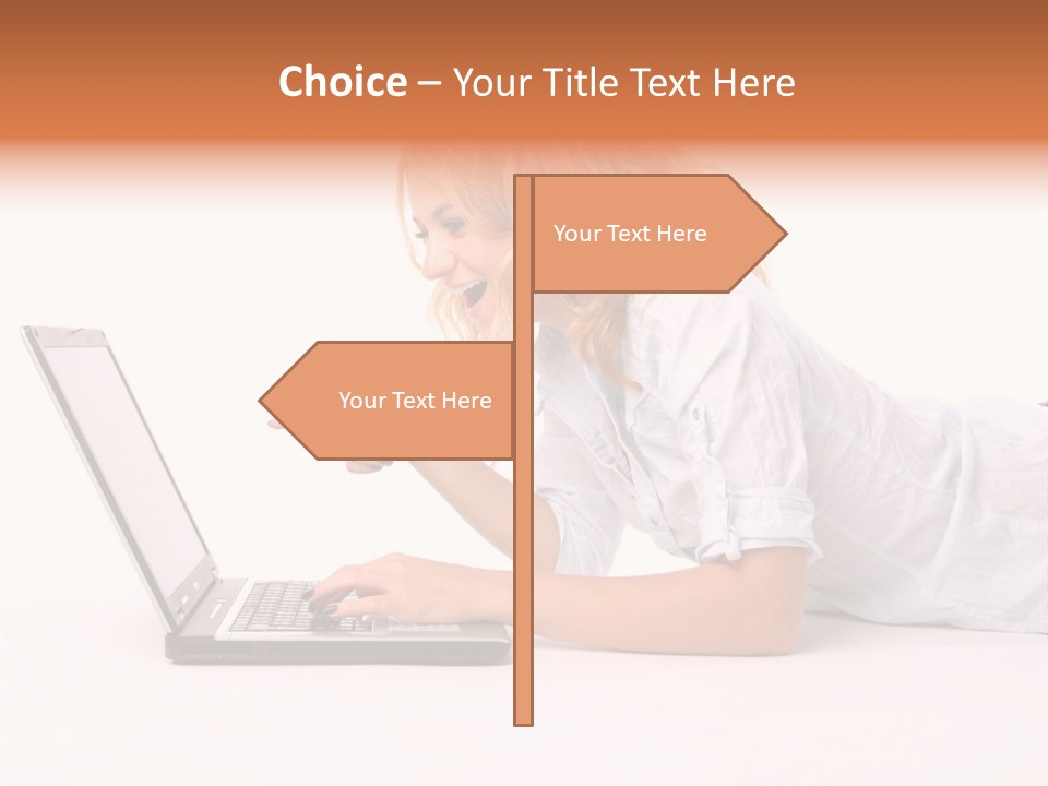 Surprised Woman Looks In The Laptop PowerPoint Template