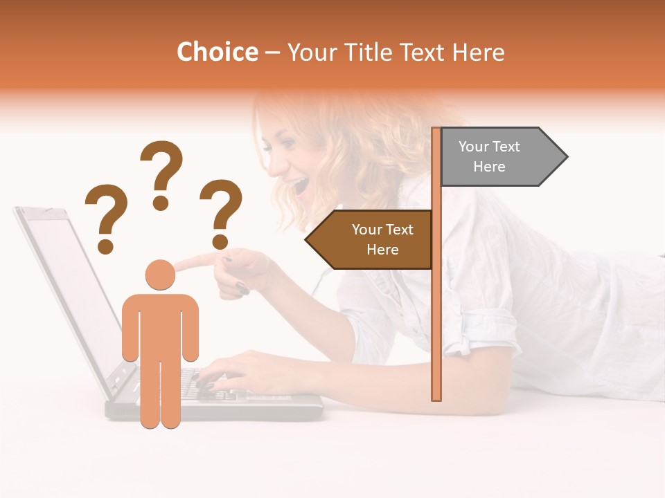 Surprised Woman Looks In The Laptop PowerPoint Template