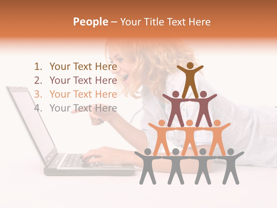 Surprised Woman Looks In The Laptop PowerPoint Template