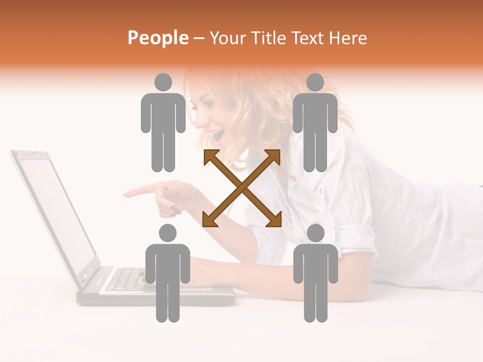 Surprised Woman Looks In The Laptop PowerPoint Template