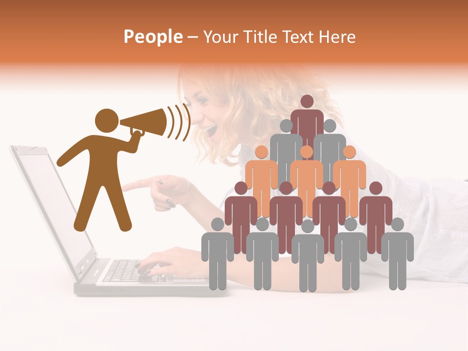 Surprised Woman Looks In The Laptop PowerPoint Template