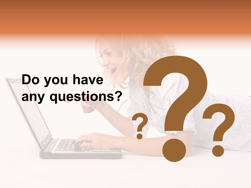 Surprised Woman Looks In The Laptop PowerPoint Template