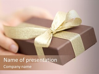 A Lovely Gift Box With Woman's Hands PowerPoint Template