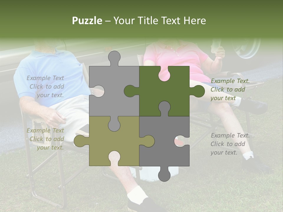 Senior Campers Sitting In Folding Chairs Outside Their Motor Home. PowerPoint Template