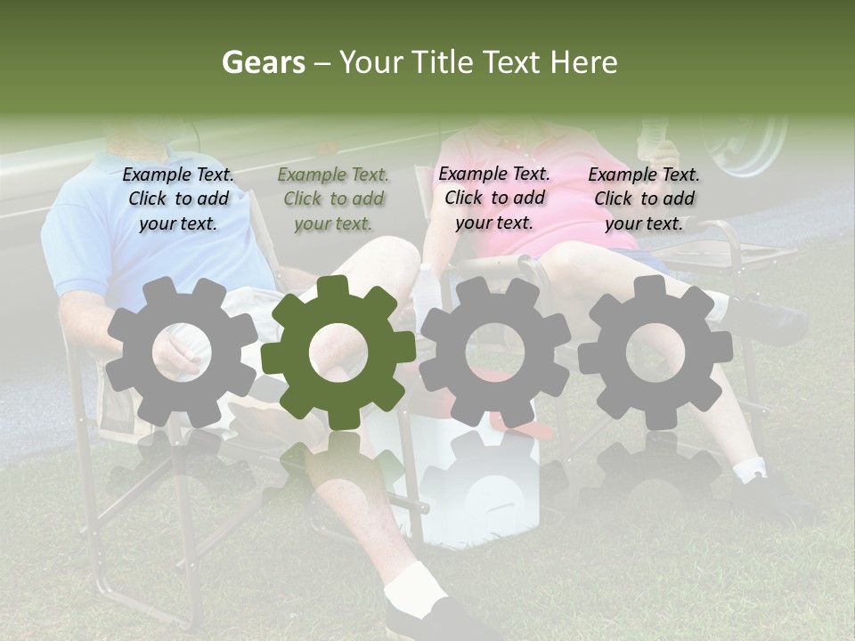 Senior Campers Sitting In Folding Chairs Outside Their Motor Home. PowerPoint Template