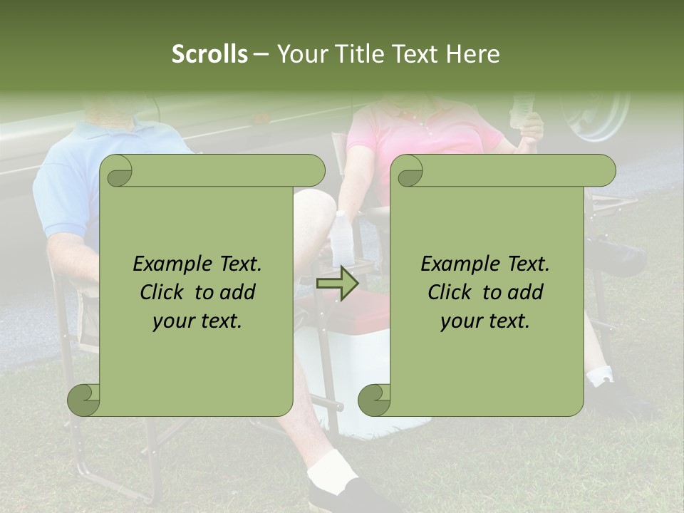 Senior Campers Sitting In Folding Chairs Outside Their Motor Home. PowerPoint Template