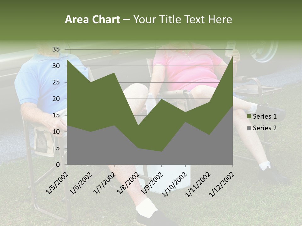 Senior Campers Sitting In Folding Chairs Outside Their Motor Home. PowerPoint Template