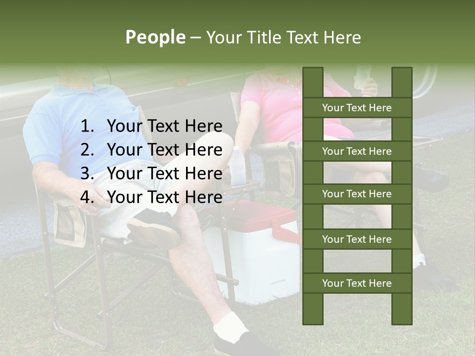 Senior Campers Sitting In Folding Chairs Outside Their Motor Home. PowerPoint Template