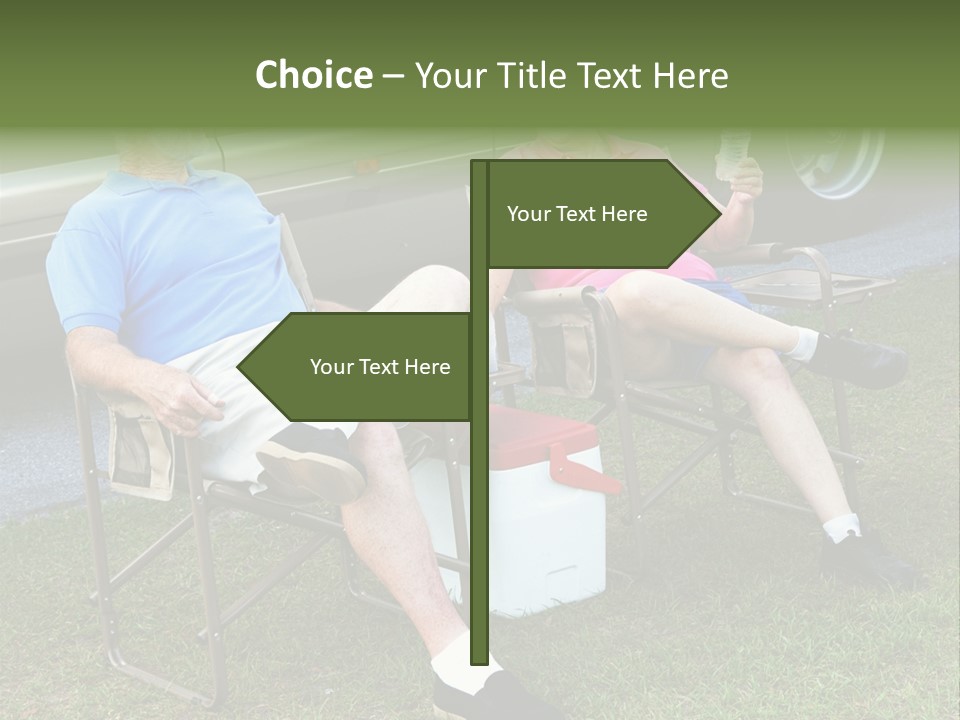 Senior Campers Sitting In Folding Chairs Outside Their Motor Home. PowerPoint Template
