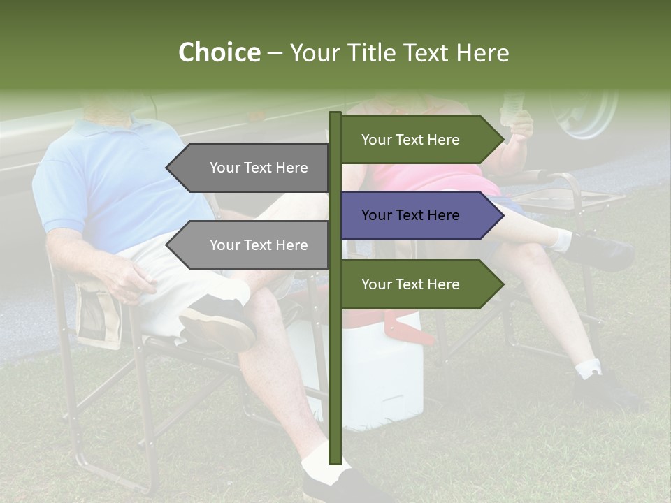 Senior Campers Sitting In Folding Chairs Outside Their Motor Home. PowerPoint Template