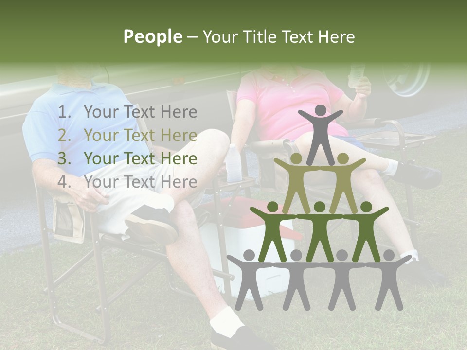 Senior Campers Sitting In Folding Chairs Outside Their Motor Home. PowerPoint Template