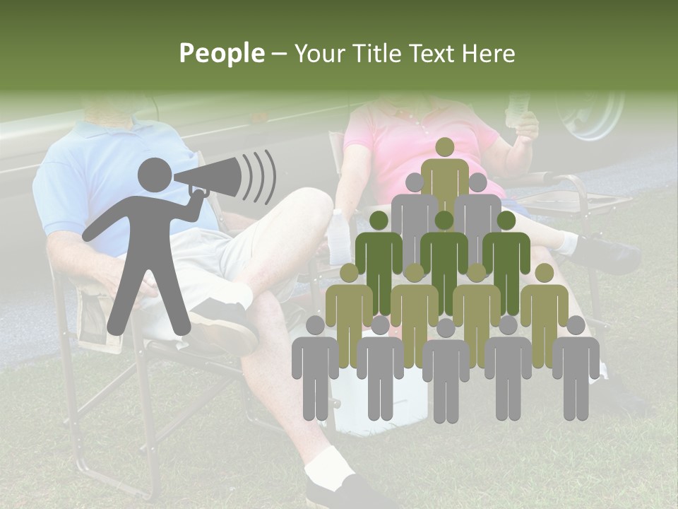 Senior Campers Sitting In Folding Chairs Outside Their Motor Home. PowerPoint Template