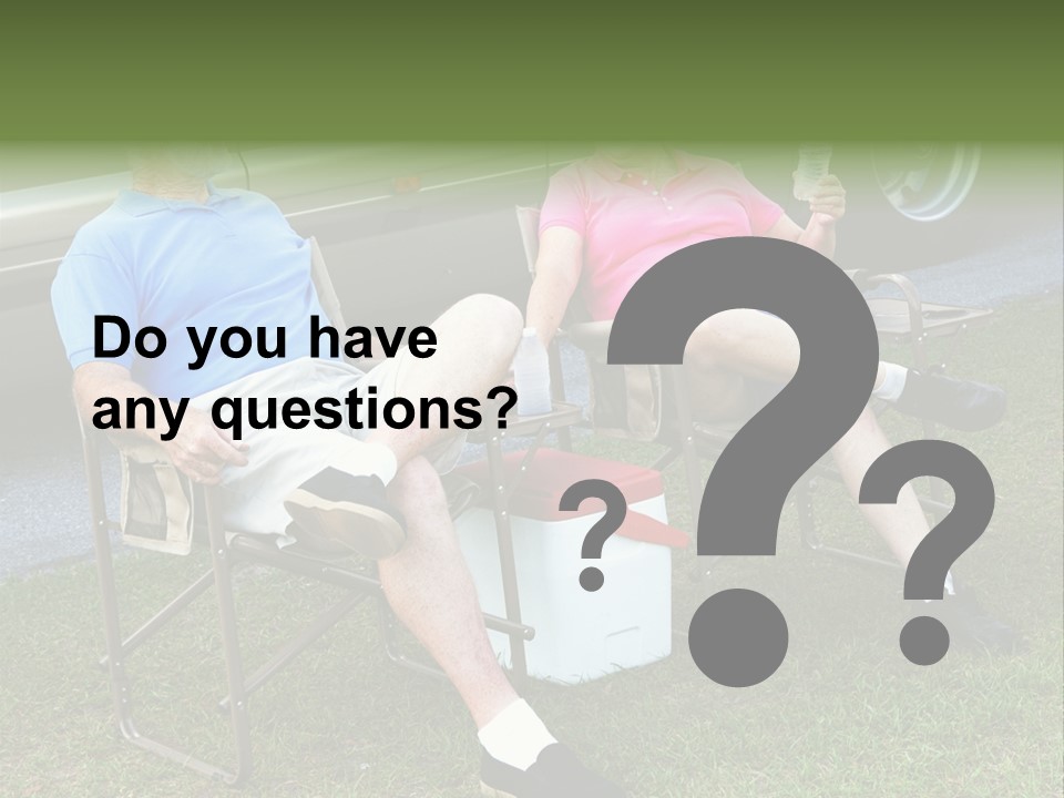 Senior Campers Sitting In Folding Chairs Outside Their Motor Home. PowerPoint Template