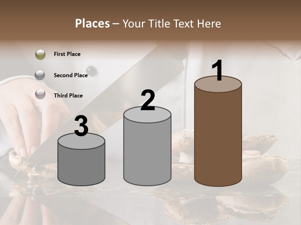 Chef Wearing Black And White Uniform Slicing Brown Mushrooms PowerPoint Template