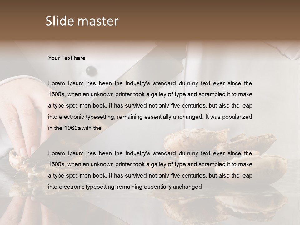 Chef Wearing Black And White Uniform Slicing Brown Mushrooms PowerPoint Template