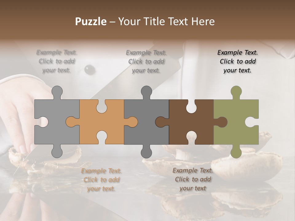 Chef Wearing Black And White Uniform Slicing Brown Mushrooms PowerPoint Template