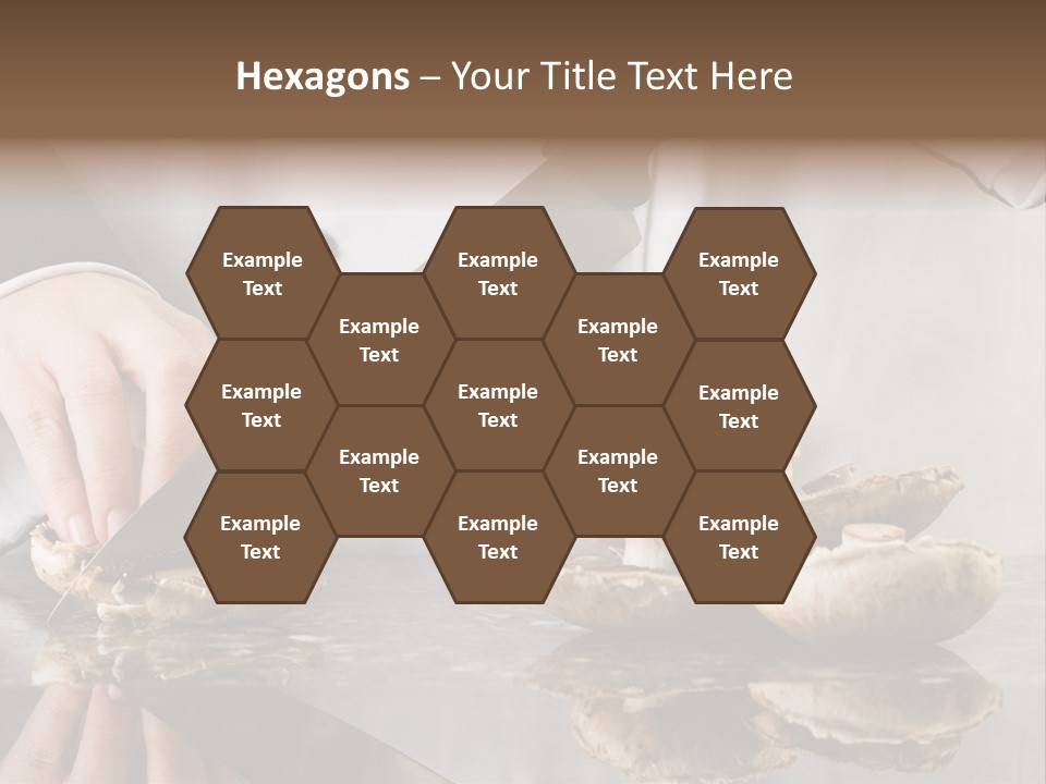 Chef Wearing Black And White Uniform Slicing Brown Mushrooms PowerPoint Template