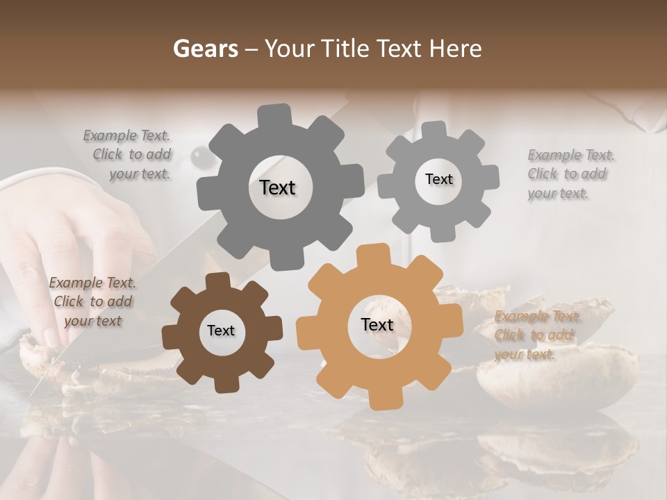 Chef Wearing Black And White Uniform Slicing Brown Mushrooms PowerPoint Template