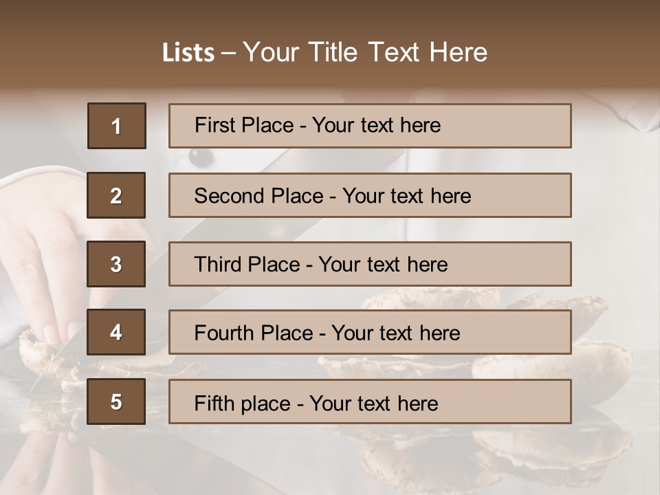 Chef Wearing Black And White Uniform Slicing Brown Mushrooms PowerPoint Template