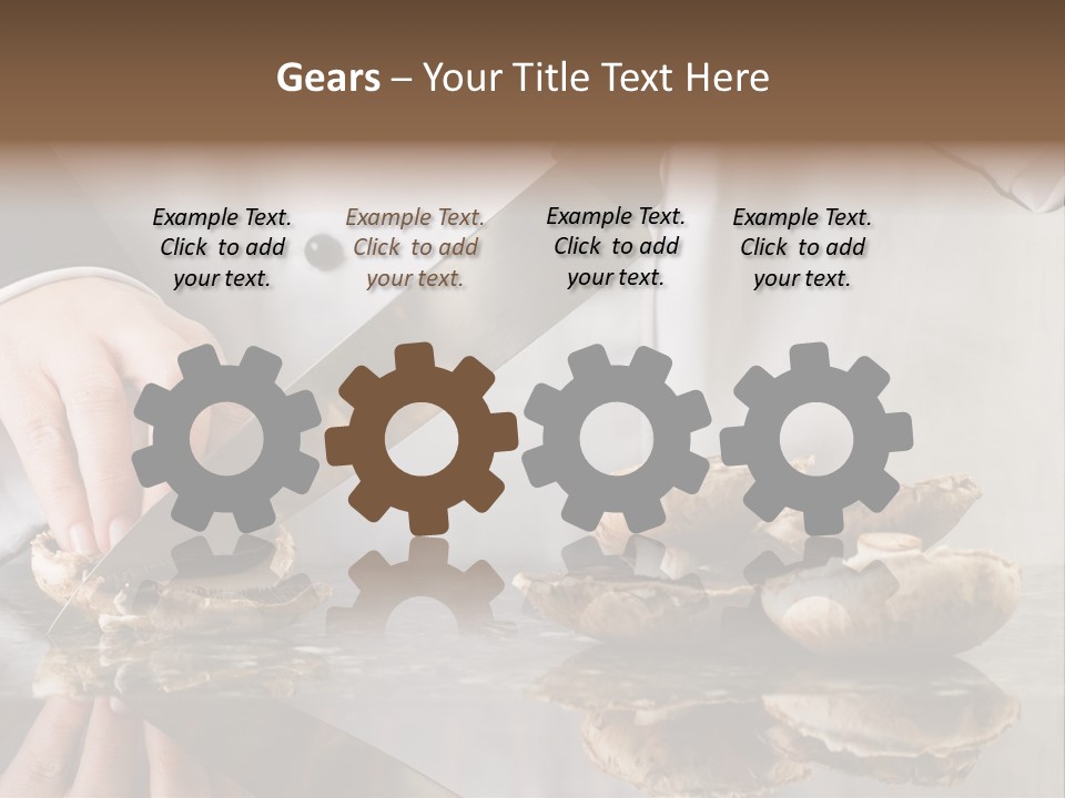 Chef Wearing Black And White Uniform Slicing Brown Mushrooms PowerPoint Template