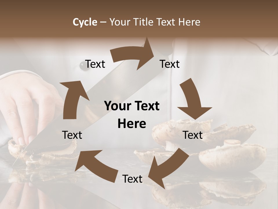 Chef Wearing Black And White Uniform Slicing Brown Mushrooms PowerPoint Template