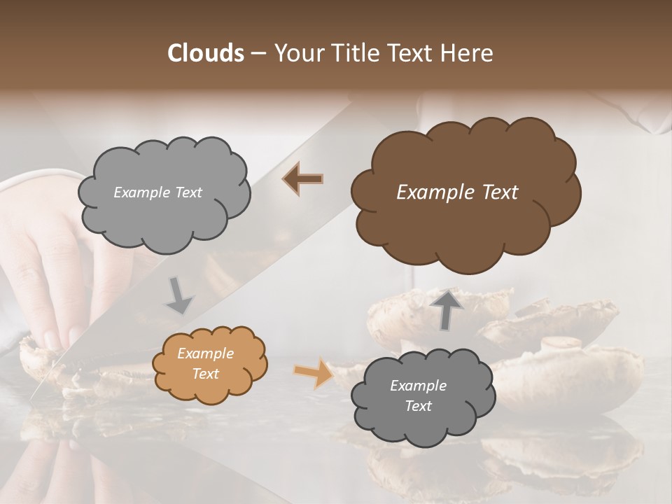 Chef Wearing Black And White Uniform Slicing Brown Mushrooms PowerPoint Template