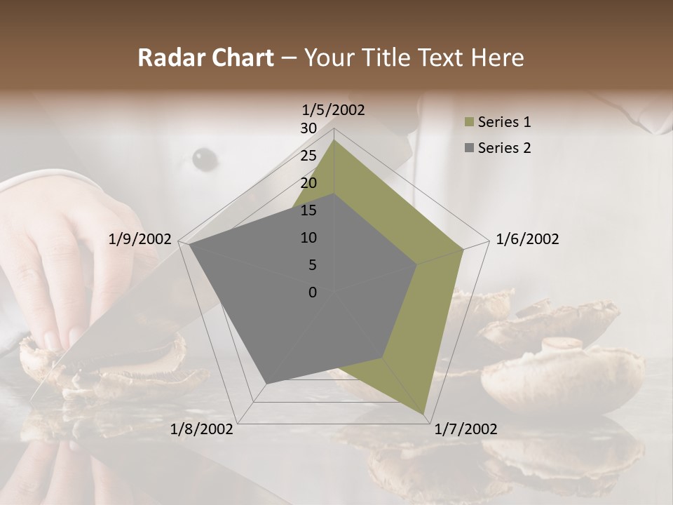 Chef Wearing Black And White Uniform Slicing Brown Mushrooms PowerPoint Template