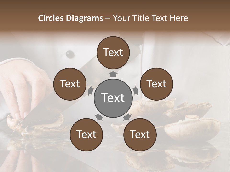 Chef Wearing Black And White Uniform Slicing Brown Mushrooms PowerPoint Template