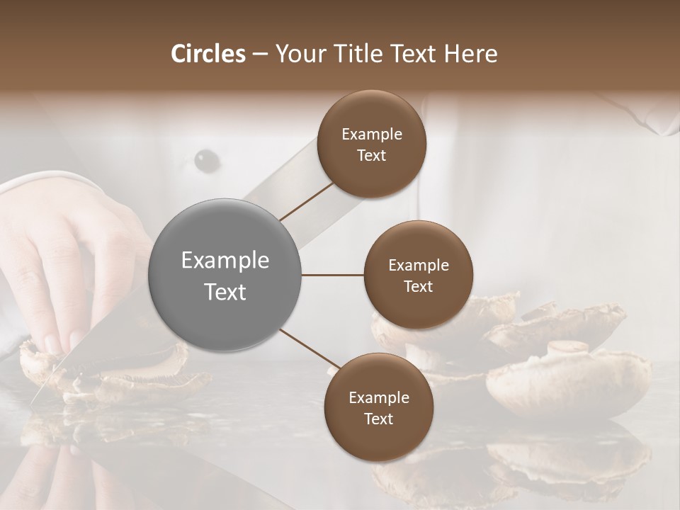 Chef Wearing Black And White Uniform Slicing Brown Mushrooms PowerPoint Template