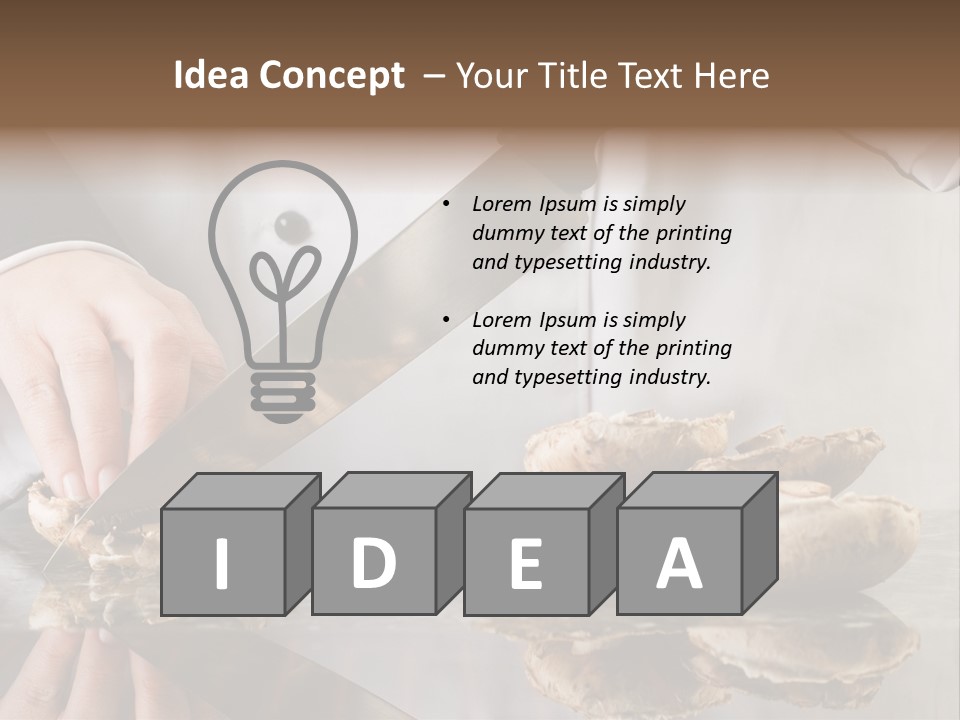 Chef Wearing Black And White Uniform Slicing Brown Mushrooms PowerPoint Template