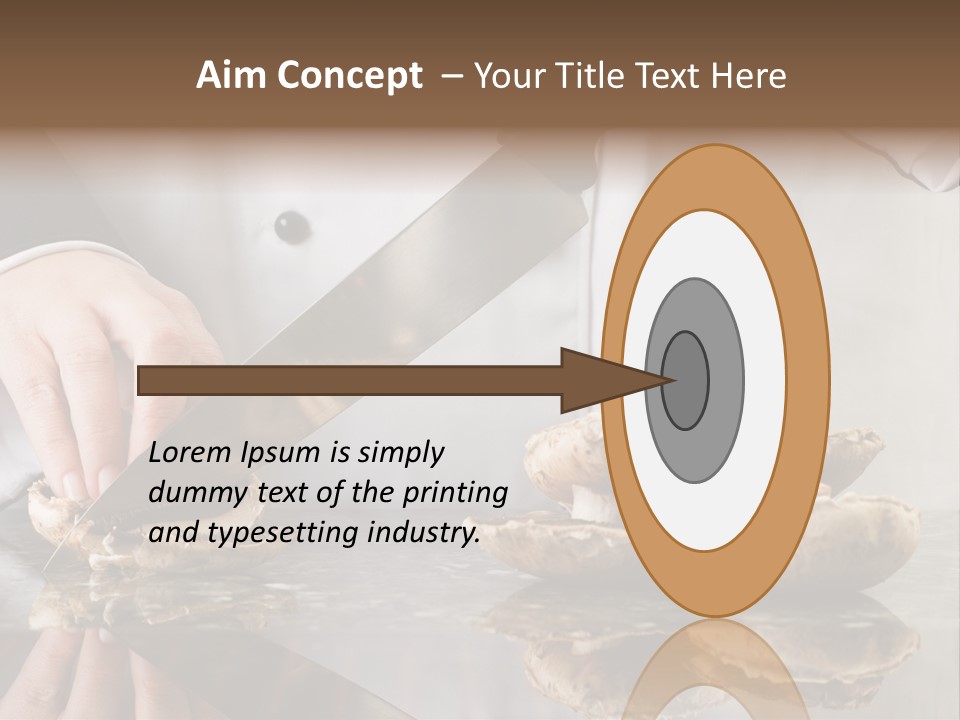 Chef Wearing Black And White Uniform Slicing Brown Mushrooms PowerPoint Template