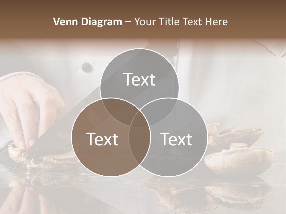 Chef Wearing Black And White Uniform Slicing Brown Mushrooms PowerPoint Template