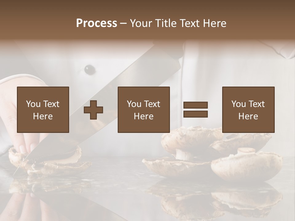 Chef Wearing Black And White Uniform Slicing Brown Mushrooms PowerPoint Template