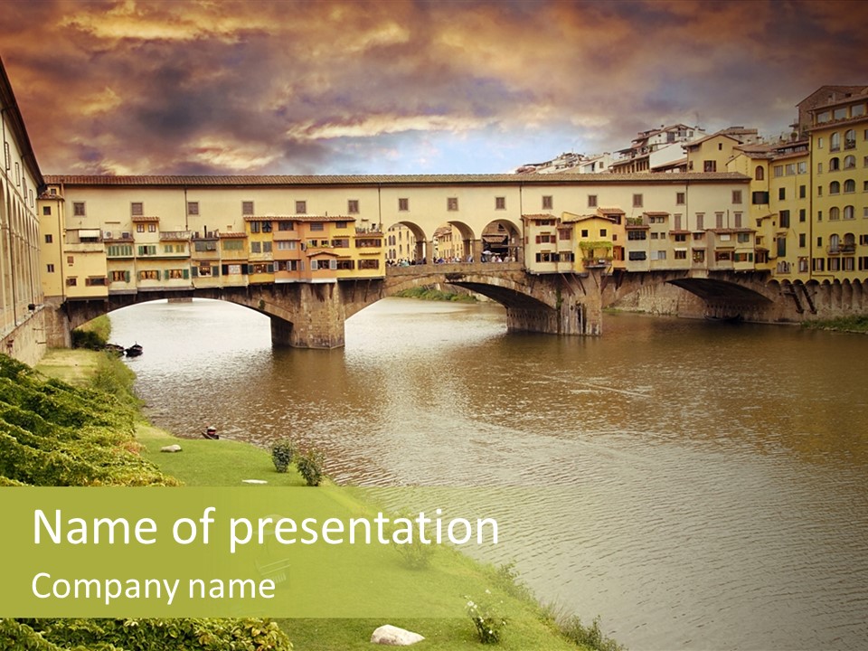Beautiful Sunset Over Of The Oldest Bridge Over The River Arno In Florence Ponte Vecchio PowerPoint Template