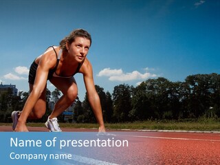 Athletic Woman On Track Starting To Run PowerPoint Template