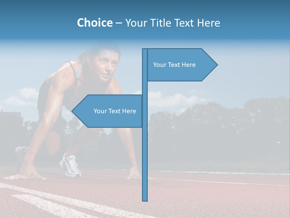 Athletic Woman On Track Starting To Run PowerPoint Template