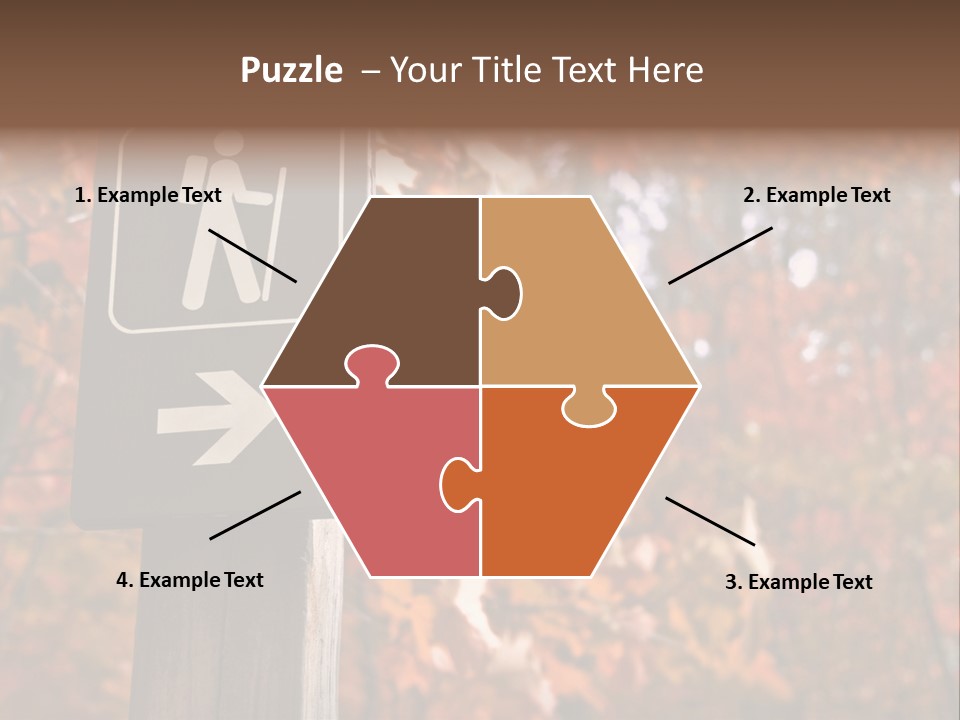 Sign Points To A Hiking Trail In Woods In Autumn PowerPoint Template